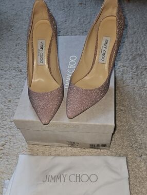 Jimmy Choo Rose Pink Glitter Pointed Pumps